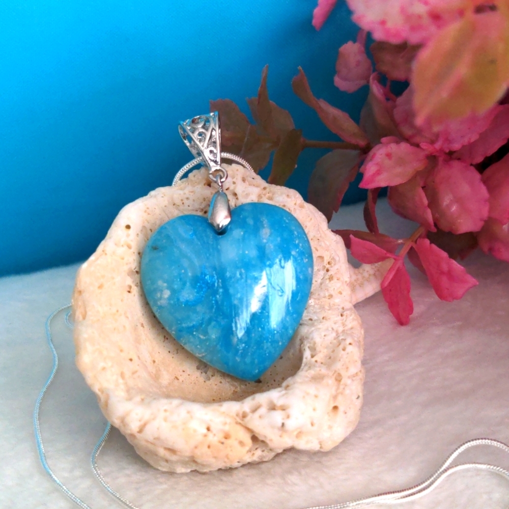 Blue Faux Stone Heart Necklace